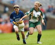 3 June 2007; &quot;Gearing Up for Cúl Camps&quot;. Audry Byrne, Scoil Mhicil Naofa Athy, Kildare, in action against Aoife Ni Dhonaile, Gaelscoil Taobh na Coille, Dublin, during half-time of the Bank of Ireland Leinster Senior Football Championship, Meath v Dublin, Croke Park, Dublin. Picture Credit: Brian Lawless / SPORTSFILE