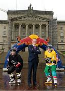 12 November 2014; Northern Ireland's Finance Minister Simon Hamilton MLA pictured at the announcement that Belfast will stage one of the four stops of the Red Bull Crashed Ice World Series 2015 on the grounds of Stormont Estate on 20th and 21st February 2015. Over 140 competitors will take part in the action-packed race on a heart-pumping assault course that has been specifically designed for Belfast. The track will be positioned in front of Parliament Buildings and enjoyed by 40,000 spectators over two days in February. TICKETS GO ON SALE THIS FRIDAY AT 9.00AM THROUGH TICKETMASTER. Stormont Parliament Buildings, Belfast, Co. Antrim. Picture credit: Oliver McVeigh / SPORTSFILE