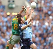 17 June 2007; Dublin's Darren Magee, supported by team-mate, Ciaran Whelan, hidden, in action against Mark Ward, Meath. Bank of Ireland Leinster Senior Football Championship Quarter-Final Replay, Dublin v Meath, Croke Park, Dublin. Picture credit: Pat Murphy / SPORTSFILE