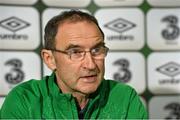 13 November 2014; Republic of Ireland manager Martin O'Neill speaking to the press ahead of their UEFA EURO 2016 Championship Qualifer Group D game against Scotland on Friday. Republic of Ireland Press Conference, Celtic Park, Glasgow, Scotland.  Picture credit: David Maher / SPORTSFILE