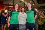 14 November 2014; Ireland's Colm O'Neill and Aidan Walsh with former World Champion, European Champion and World Cross Country Champion Sonia O’Sullivan pictured before an Irish Australian Chamber Function at Melbourne Cricket Ground, Melbourne, Victoria, Australia. Picture credit: Ray McManus / SPORTSFILE