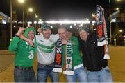 14 November 2014; Republic of Ireland supporters, from left, Paul Geraghty, Stephen Meredith, Darren Fitzpatrick and Dennis Quinn, from Clondalkin, Dublin at the game. UEFA EURO 2016 Championship Qualifer, Group D, Scotland v Republic of Ireland, Celtic Park, Glasgow, Scotland.