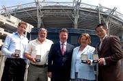 11 June 2007; Edward Stephenson, General Manager, Jurys Croke Park Hotel, with, from left, Longford footballer Brian Kavanagh, Pat McGrath, representing his son and Waterford hurler Ken McGrath, Breda Harrington, representing her son and golfer Padraig Harrington, and Jason Sherlock, representing Jim Bolger and Kevin Manning, attending the Irish Independent Sports Star Lunch. Jurys Hotel, Croke Park, Dublin. Picture credit: Pat Murphy / SPORTSFILE *** Local Caption *** INDO ONLY