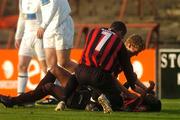 25 June 2007; Darren Mansaram, Bohemians, celebrates with team-mates Fergal Harkin, 7, and John Paul Kelly, back, after scoring his side's opening goal. eircom League Premier Division, Bohemians v Waterford United, Dalymount Park, Dublin. Picture credit: Pat Murphy / SPORTSFILE