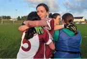 16 November 2014; Termon's Roisin McCafferty and Lauren McIlwaine celebrate after the game. TESCO HomeGrown All-Ireland Ladies Football Senior Club Championship Semi-Final, Kilkerrin-Clonberne v Termon, Clonberne GAA Pitch, Clonberne, Co. Galway. Picture credit: Ray Ryan / SPORTSFILE