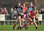 16 November 2014; Emer Gallagher, Termon, in action against Nicola Ward, Kilkerrin-Clonberne. TESCO HomeGrown All-Ireland Ladies Football Senior Club Championship Semi-Final, Kilkerrin-Clonberne v Termon, Clonberne GAA Pitch, Clonberne, Co. Galway. Picture credit: Ray Ryan / SPORTSFILE