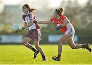 16 November 2014; Roisin McCafferty, Termon, in action against Ailbhe Mahony, Kilkerrin-Clonberne. TESCO HomeGrown All-Ireland Ladies Football Senior Club Championship Semi-Final, Kilkerrin-Clonberne v Termon, Clonberne GAA Pitch, Clonberne, Co. Galway. Picture credit: Ray Ryan / SPORTSFILE