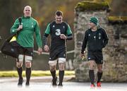 18 November 2014; Ireland's Paul O'Connell, left, Peter O'Mahony and Ian Madigan, right, make their way to squad training ahead of their side's Guinness Series match against Australia on Saturday. Ireland Rugby Squad Training, Carton House, Maynooth, Co. Kildare. Picture credit: Barry Cregg / SPORTSFILE