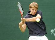 1 July 2007; Ireland's Tristan Farron-Mahon in action against Ireland's Niall Fitzgerald. Shelbourne Men's Irish  Open Tennis Championship, Fitzwilliam Lawn Tennis Club, Donnybrook, Dublin. Photo by Sportsfile *