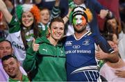 22 November 2014; Leinster Rugby and Ireland fan Jeremy Simpson, from Marlborough, New Zealand, with Lorraine Murphy, from Edenderry, Co Offaly, at the game. Virgin Australia International Rules Series, Australia v Ireland. Paterson's Stadium, Perth, Australia. Picture credit: Ray McManus / SPORTSFILE