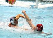 10 July 2007; Ireland's  goalkeeper Christopher Hodgkinson, right, clears the danger from Adam Scholefield, Great Britain. European B Waterpolo Championships, Pool B, Manchester Aquatic Centre, Manchester, England. Picture credit Paul Greenwood / SPORTSFILE