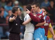 13 July 2007; Brian Shelley, Drogheda United, remonstrates with referee Damien Hancock while being held back by Des Byrne, Bohemians. eircom League of Ireland Premier Division, Drogheda United v Bohemians, United Park, Drogheda, Co. Louth. Photo by Sportsfile