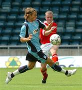 14 July 2007; Barry Holland, Cliftonville, in action against Gillet Guillaume, KAA Ghent. UEFA Intertoto Cup, 2nd round, 2nd leg, Cliftonville v KAA Ghent, Windsor Park, Belfast, Co. Antrim. Picture credit: Michael Cullen / SPORTSFILE