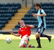 14 July 2007; Barry Holland, Cliftonville, in action against Alin Stoica, KAA Ghent. UEFA Intertoto Cup, 2nd round, 2nd leg, Cliftonville v KAA Ghent, Windsor Park, Belfast, Co. Antrim. Picture credit: Michael Cullen / SPORTSFILE