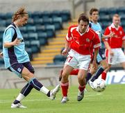 14 July 2007; Francis Murphy, Cliftonville, in action against Guillaume Gillet, KAA Ghent. UEFA Intertoto Cup, 2nd round, 2nd leg, Cliftonville v KAA Ghent, Windsor Park, Belfast, Co. Antrim. Picture credit: Michael Cullen / SPORTSFILE