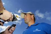 14 July 2007; Padraig Harrington speaks to the media after winning the Irish PGA Golf Championship, Final Round, European Club Golf Club, Brittas Bay, Co. Wicklow. Picture credit: Ray Lohan / SPORTSFILE