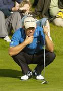 14 July 2007; Padraig Harrington lines up a putt on the 18th. Irish PGA Golf Championship, Final Round, European Club Golf Club, Brittas Bay, Co. Wicklow. Picture credit: Ray Lohan / SPORTSFILE *** Local Caption ***