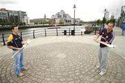 11 July 2007; Galway's John Lee, right, in a puck around with Antrim's Michael Herron at a GAA Unrivalled photocall ahead of their Guinness All-Ireland Hurling Championship Qualifier on Saturday next. Jurys Inn Custom House, Custom House Quay, Dublin. Picture credit: Brendan Moran / SPORTSFILE