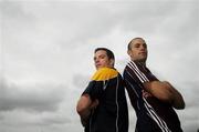 11 July 2007; Galway's John Lee, right, with Antrim's Michael Herron at a GAA Unrivalled photocall ahead of their Guinness All-Ireland Hurling Championship Qualifier on Saturday next. Jurys Inn Custom House, Custom House Quay, Dublin. Picture credit: Brendan Moran / SPORTSFILE