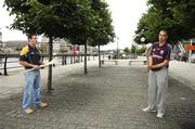 11 July 2007; Galway's John Lee, right, in a puck around with Antrim's Michael Herron at a GAA Unrivalled photocall ahead of their Guinness All-Ireland Hurling Championship Qualifier on Saturday next. Jurys Inn Custom House, Custom House Quay, Dublin. Picture credit: Brendan Moran / SPORTSFILE