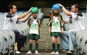 12 July 2007; Attending the launch of the 2007 Vhi Cúl Camps Ambassadors programme and Cúl Coach Competition were, from left, Antrim hurler Ciaran Herron, Sinead Cahill, age 6, Lauren Cahill, age 7, and Armagh footballer Oisin McConville. The 2007 Vhi Cúl Camp Ambassadors will visit camps nationwide, giving tips to children on how to improve their game and offering the children a unique opportunity to ask them individual questions on their sport. Children attending his year's Vhi Cúl Camps will also be asked to nominate their coach as Ireland's Cúl-est Coach. Croke Park, Dublin. Picture credit: Brendan Moran / SPORTSFILE