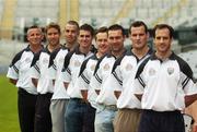 12 July 2007; Pictured at the unveiling of the 2007 Vhi Cúl Camps Ambassadors and the launch of the search for Ireland's Cúl-est Coach competition, in Croke Park, were, from left, Dublin Manager, Paul Caffrey; Brian Kavanagh, Longford; John Lee, Galway; Cathal Naughton, Cork; Andy Moran, Mayo; Oisin McConville, Armagh; Jackie Tyrrell, Kilkenny; and Ciaran Herron, Antrim. The 2007 Vhi Cúl Camp Ambassadors will visit camps nationwide, giving tips to children on how to improve their game and offering the children a unique opportunity to ask them individual questions on their sport. Children attending his year's Vhi Cúl Camps will also be asked to nominate their coach as Ireland's Cúl-est Coach. Croke Park, Dublin. Picture credit: Brendan Moran / SPORTSFILE