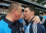 15 July 2007; Dublin manager Paul Caffrey with team captain Colin Moran after the game. Bank of Ireland Leinster Senior Football Championship Final, Dublin v Laois, Croke Park, Dublin. Picture credit: Brendan Moran / SPORTSFILE