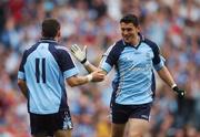 15 July 2007; Alan Brogan, left, celebrates scoring the third Dublin goal with his team-mate and brother Bernard who scored the second goal. Bank of Ireland Leinster Senior Football Championship Final, Dublin v Laois, Croke Park, Dublin. Picture credit: Caroline Quinn / SPORTSFILE