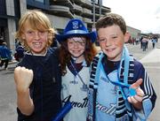 15 July 2007; Dublin supporters Ben Butterly, Rachael Halpin and her brother Colin from Rush cheer on their team before the game. Bank of Ireland Leinster Senior Football Championship Final, Dublin v Laois, Croke Park, Dublin. Picture credit: Ray McManus / SPORTSFILE