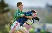 26 November 2014; Shane Courtney, St. Brendan's, in action against Adam O'Dwyer, Coláiste Na Sceilge. Corn Ui Mhuiri, Round 3, St. Brendan's, Killarney, v Coláiste Na Sceilge, Cahersiveen. Cromane, Co. Kerry. Picture credit: Stephen McCarthy / SPORTSFILE