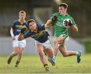 26 November 2014; Graham O'Sullivan, Coláiste Na Sceilge, in action against Liam Kearney, St. Brendan's. Corn Ui Mhuiri, Round 3, St. Brendan's, Killarney, v Coláiste Na Sceilge, Cahersiveen. Cromane, Co. Kerry. Picture credit: Stephen McCarthy / SPORTSFILE