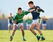 26 November 2014; Michael McCarthy, St. Brendan's, in action against Graham O'Sullivan, Coláiste Na Sceilge. Corn Ui Mhuiri, Round 3, St. Brendan's, Killarney, v Coláiste Na Sceilge, Cahersiveen. Cromane, Co. Kerry. Picture credit: Stephen McCarthy / SPORTSFILE