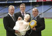 18 July 2007; The GAA and Vhi Healthcare announced details of a nationwide initiative to help GAA clubs tackle the phenomenon of Sudden Arrhythmia Death Syndrome. At the launch are Nickey Brennan, GAA President, Declan Moran, left, Director, Marketing & Business Development, Vhi Healthcare and Dr Tadhg Crowley, centre, GAA Medical Welfare Committee. Croke Park, Dublin. Picture credit: Ray McManus / SPORTSFILE