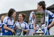 29 November 2014; A general view of the cup and Player of the Match award before being presented to Castleisland Desmonds captain Lorraine Scanlon and Cait Lynch respectively. TESCO HomeGrown Intermediate Ladies Football Club Championship Final, Castleisland Desmonds, Kerry v Clonbur, Galway. Corofin, Co. Clare. Picture credit: Diarmuid Greene / SPORTSFILE