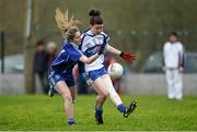 29 November 2014; Jane Lynch, Castleisland Desmonds, in action against Deirdre Seoighe, Clonbur. TESCO HomeGrown Intermediate Ladies Football Club Championship Final, Castleisland Desmonds, Kerry v Clonbur, Galway. Corofin, Co. Clare. Picture credit: Diarmuid Greene / SPORTSFILE