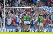 1 May 2005; Monaghan players Mark Daly, left, and Dermot McArdle celebrate after the ball dropped into the Meath net for the winning score of the game. Allianz National Football League, Division 2 Final, Meath v Monaghan, Croke Park, Dublin. Picture credit; Brendan Moran / SPORTSFILE