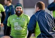 2 December 2014; Connacht's John Muldoon with Michael Swift during a squad training ahead of their European Rugby Champions Cup 2014/15, Pool 2, Round 3, game against Bayonne on Saturday. Connacht Rugby Squad Training, Sportsground, Galway. Picture credit: Matt Browne / SPORTSFILE