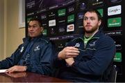 2 December 2014; Connacht's Eoin McKeon, right, with head coach Pat Lam during a press conference ahead of their European Rugby Champions Cup 2014/15, Pool 2, Round 3, game against Bayonne on Saturday. Connacht Rugby Press Conference, Sportsground, Galway. Picture credit: Matt Browne / SPORTSFILE