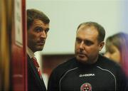 28 July 2007; Sunderland manager Roy Keane in conversation with Bohemians manager Sean Connor before the game. Pre-season Friendly, Bohemians v Sunderland, Dalymount Park, Dublin. Picture credit; Pat Murphy / SPORTSFILE