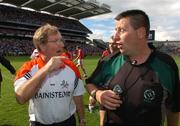 29 July 2007; Cork manager Gerald McCarthy confronts referee Brian Gavin at the end of the game. Guinness All-Ireland Senior Hurling Championship Quarter-Final, Cork v Waterford, Croke Park, Dublin. Picture credit; David Maher / SPORTSFILE