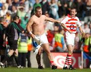 29 July 2007; Cork's Diarmuid O'Sullivan pulls his team-mate Donal Og Cusack away as referee Brian Gavin, left, leaves the pitch after the game. Guinness All-Ireland Senior Hurling Championship Quarter-Final, Cork v Waterford, Croke Park, Dublin. Picture credit; Brendan Moran / SPORTSFILE