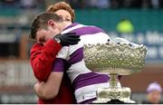 16 March 2014; Clongowes Wood College captain Fergal Cleary is consoled by his mother Marian following his side's defeat. Beauchamps Leinster Schools Senior Cup Final, Blackrock College and Clongowes Wood College. RDS, Ballsbridge, Dublin. Picture credit: Stephen McCarthy / SPORTSFILE