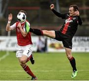 11 July 2014; Derek Pender, Bohemians, in action against Conan Byrne, St Patrick's Athletic. SSE Airtricity League Premier Division, Bohemians v St Patrick's Athletic. Dalymount Park, Dublin. Picture credit: David Maher / SPORTSFILE