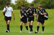 3 August 2007; Ireland players, from left, Donncha O'Callaghan, David Wallace, Simon Easterby and Jerry Flannery, arrive for Ireland rugby squad training. Ireland rugby training, University of Limerick, Limerick. Picture credit; Brendan Moran / SPORTSFILE