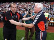 4 August 2007; Cork manager Billy Morgan, right, shakes hands with Sligo manager Tommy Breheny after the match. Bank of Ireland Football Championship Quarter Final, Sligo v Cork, Croke Park, Dublin. Picture Credit; Brian Lawless / SPORTSFILE