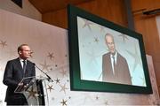 8 December 2014; Simon Coveney TD, Minister for Agriculture, Food and the Marine, speaking during the Horse Racing Ireland Awards 2014. Leopardstown Racecourse, Leopardstown, Co. Dublin. Picture credit: Barry Cregg / SPORTSFILE