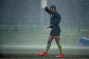 9 December 2014; Connacht's Dave McSharry shields his eyes from heavy rainfall during during squad training ahead of their European Rugby Challenge Cup match against Bayonne on Saturday. Connacht Rugby Squad Training, The Sportsground, Galway. Picture credit: Diarmuid Greene / SPORTSFILE