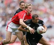 4 August 2007; Eamon O'Hara, Sligo, in action against Ger Spillane, Cork. Bank of Ireland Football Championship Quarter Final, Sligo v Cork, Croke Park, Dublin. Picture Credit; Oliver McVeigh / SPORTSFILE