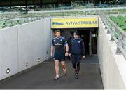 12 December 2014; Injured Leinster player Sean O'Brien emerges for an individual fitness session with Leinster Head of Fitness Daniel Tobin. Leinster Rugby Captain's Run. Aviva Stadium, Lansdowne Road, Dublin Picture credit: Piaras Ó Mídheach / SPORTSFILE