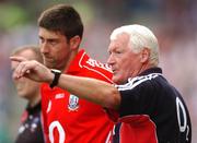 4 August 2007; Cork manager Billy Morgan issues instruction to Bernie Collins during the match. Bank of Ireland Football Championship Quarter Final, Sligo v Cork, Croke Park, Dublin. Picture Credit; Brian Lawless / SPORTSFILE